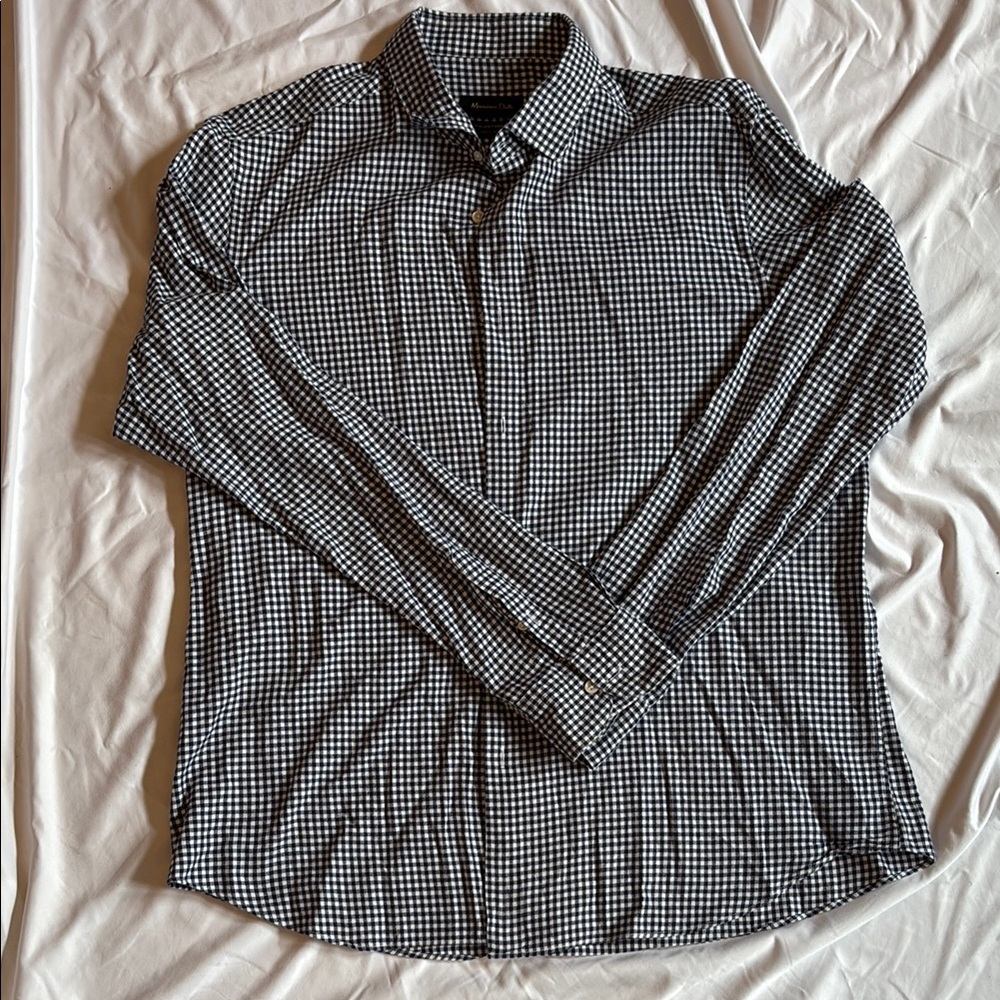 Massimo Dutti Navy and White Button Down Shirt